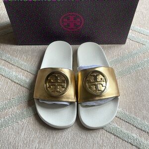 NWT Tory Burch Lina Slide-Metallic Gold - Size 5